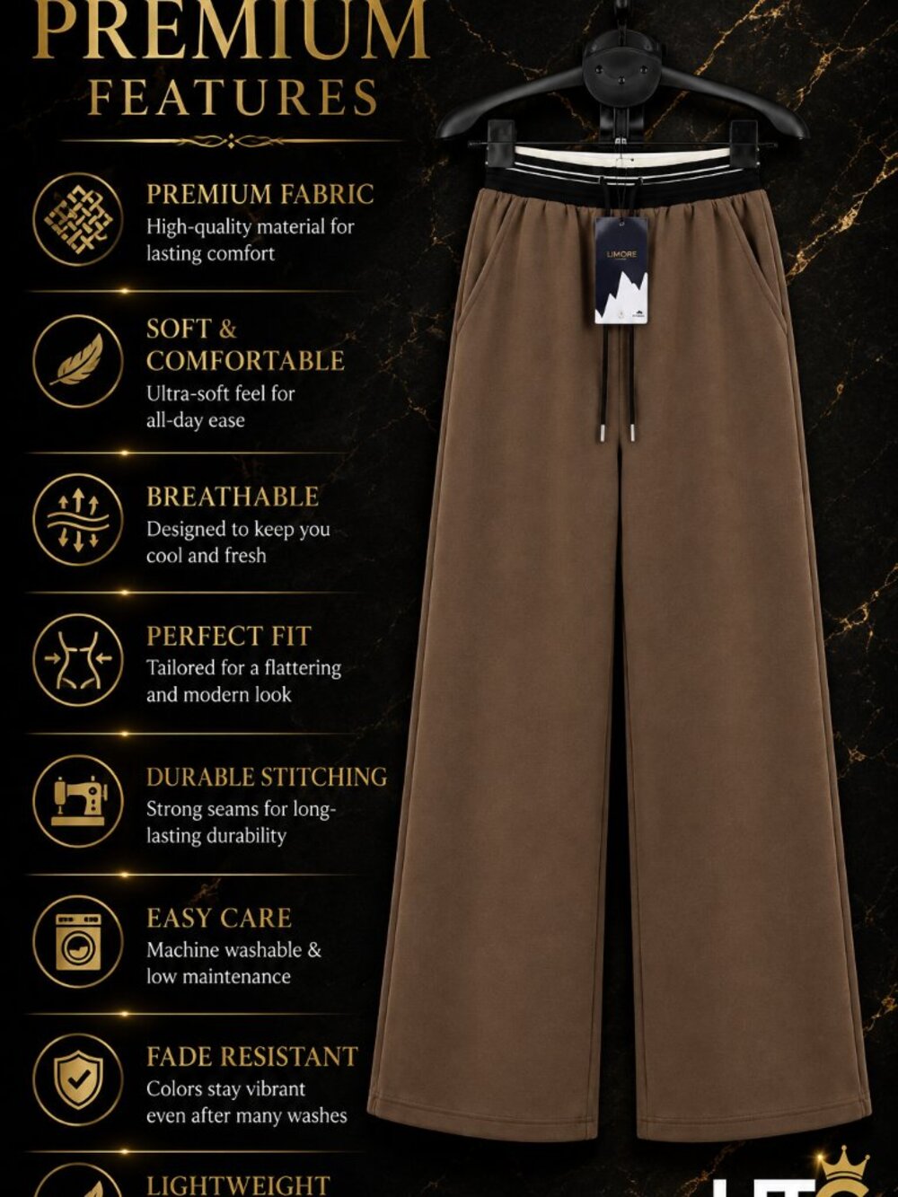 Women’s Brown Stretchable Wide-Leg Pants NWT | Elastic Waist - Picture 5 of 9